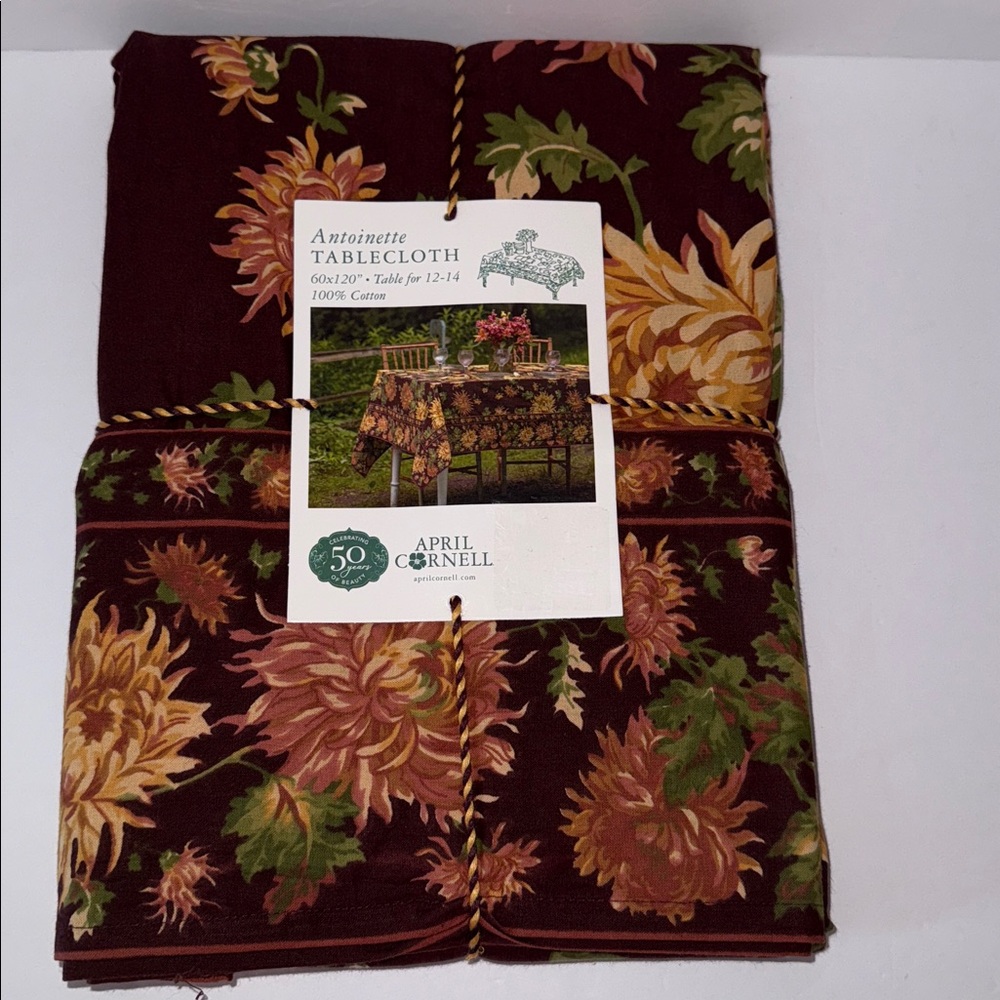 NWT April Cornell Antoinette 60 x 120” Tablecloth Brown with Multi Color Florals